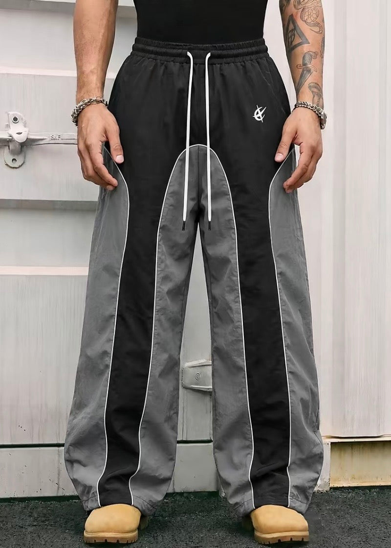 Black and Gray Retro Baggy Track Pants